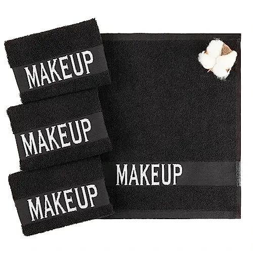American Soft Linen, Makiyajni tozalovchi yuz matosi, 100% Paxta Makiyaj Sochiqlari, 4 ta qadoqlangan yuz sochiqi, 12x12 dyuym, Qora 