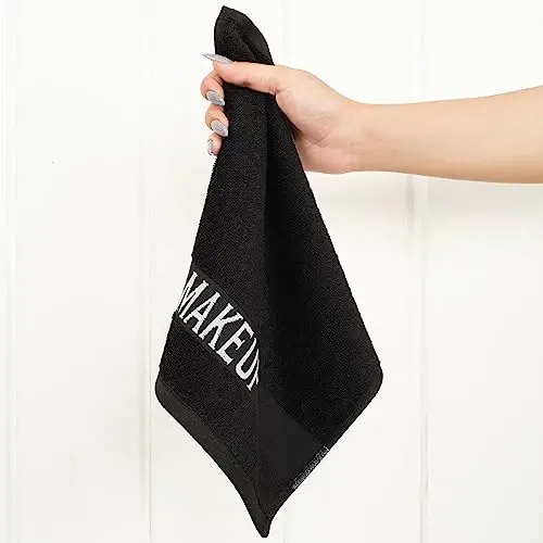 American Soft Linen, Makiyajni tozalovchi yuz matosi, 100% Paxta Makiyaj Sochiqlari, 4 ta qadoqlangan yuz sochiqi, 12x12 dyuym, Qora - 2