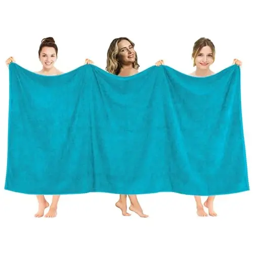 American Soft Linen Oversized Bath Sheet 40x80 Extra Large for Bathroom, 600 GSM 100% Cotton Turkish Jumbo Bathsheet Towels for Adults, Aqua Blue Bath Sheet - 1