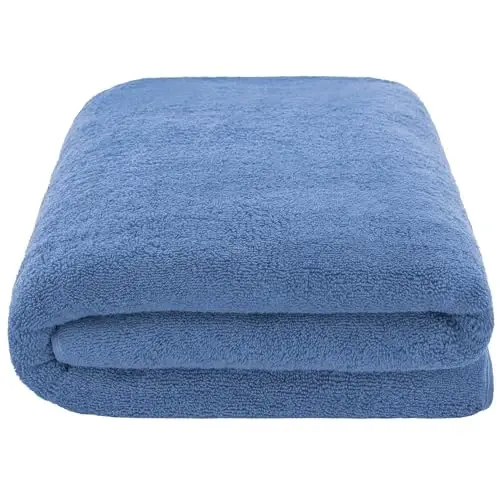 American Soft Linen Oversized Bath Sheet 40x80 Extra Large for Bathroom, 600 GSM 100% Cotton Turkish Jumbo Bathsheet Towels for Adults, Electric Blue Bath Sheet - 3