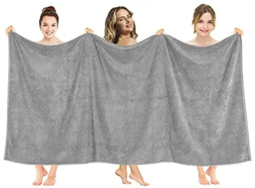 American Soft Linen Oversized Bath Sheet 40x80 Extra Large for Bathroom, 600 GSM 100% Cotton Turkish Jumbo Bathsheet Towels for Adults, Light Grey Bath Sheet - AMERICAN SOFT LINEN