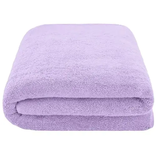 American Soft Linen Oversized Bath Sheet 40x80 Extra Large for Bathroom, 600 GSM 100% Cotton Turkish Jumbo Bathsheet Towels for Adults, Lilac Bath Sheet - 3