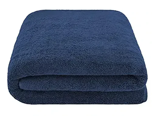 American Soft Linen Oversized Bath Sheet 40x80 Extra Large for Bathroom, 600 GSM 100% Cotton Turkish Jumbo Bathsheet Towels for Adults, Navy Blue Bath Sheet - 3