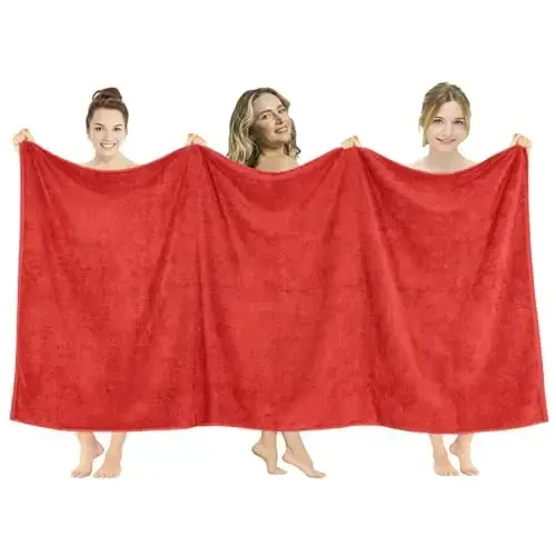 American Soft Linen Oversized Bath Sheet 40x80 Extra Large for Bathroom, 600 GSM 100% Cotton Turkish Jumbo Bathsheet Towels for Adults, Red Bath Sheet 