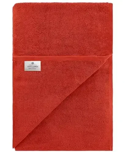 American Soft Linen Oversized Bath Sheet 40x80 Extra Large for Bathroom, 600 GSM 100% Cotton Turkish Jumbo Bathsheet Towels for Adults, Red Bath Sheet - 6