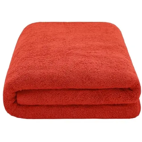 American Soft Linen Oversized Bath Sheet 40x80 Extra Large for Bathroom, 600 GSM 100% Cotton Turkish Jumbo Bathsheet Towels for Adults, Red Bath Sheet - 3