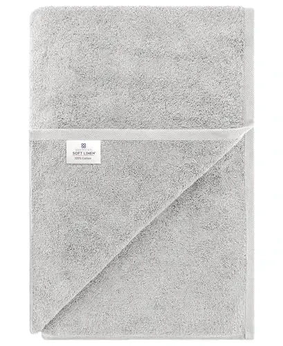 American Soft Linen Oversized Bath Sheet 40x80 Extra Large for Bathroom, 600 GSM 100% Cotton Turkish Jumbo Bathsheet Towels for Adults, Silver Gray Bath Sheet - 6