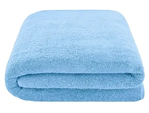 American Soft Linen Oversized Bath Sheet 40x80 Extra Large for Bathroom, 600 GSM 100% Cotton Turkish Jumbo Bathsheet Towels for Adults, Sky Blue Bath Sheet - 3