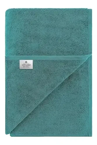 American Soft Linen Oversized Bath Sheet 40x80 Extra Large for Bathroom, 600 GSM 100% Cotton Turkish Jumbo Bathsheet Towels for Adults, Teal Bath Sheet - 6