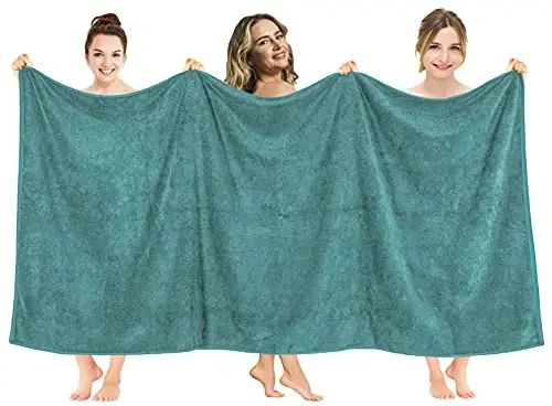 American Soft Linen Oversized Bath Sheet 40x80 Extra Large for Bathroom, 600 GSM 100% Cotton Turkish Jumbo Bathsheet Towels for Adults, Teal Bath Sheet - 1