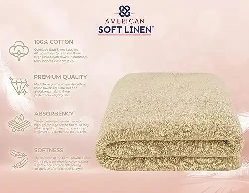 American Soft Linen Oversized Hammom uchun sochiq 40x80 Extra Large, 600 GSM 100% paxta Turkiy Jumbo sochiqlar kattalar uchun, bej rangli sochiq - 4