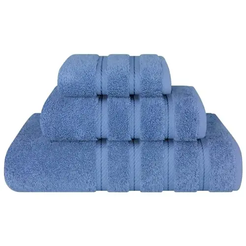 American Soft Linen Premium 3 Piece Towel Set, 1 Bath Towel 1 Hand Towel 1 Washcloth, 600 GSM 100% Cotton Turkish Towels for Bathroom, Electric Blue Towel Set 
