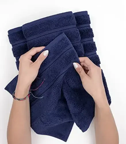 American Soft Linen Premium 3 Piece Towel Set, 1 Bath Towel 1 Hand Towel 1 Washcloth, 600 GSM 100% Cotton Turkish Towels for Bathroom, Navy Blue Towel Set - 6