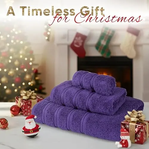 American Soft Linen Premium 3 Piece Towel Set, 1 Bath Towel 1 Hand Towel 1 Washcloth, 600 GSM 100% Cotton Turkish Towels for Bathroom, Purple Towel Set - 1