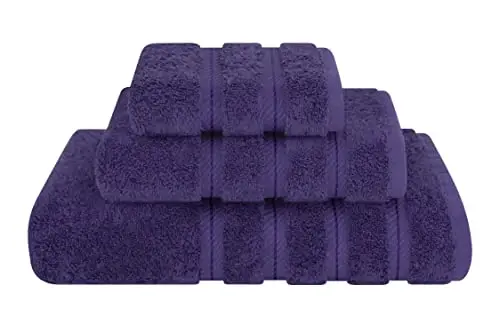 American Soft Linen Premium 3 Piece Towel Set, 1 Bath Towel 1 Hand Towel 1 Washcloth, 600 GSM 100% Cotton Turkish Towels for Bathroom, Purple Towel Set - 1