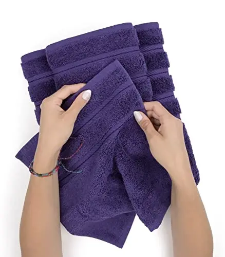 American Soft Linen Premium 3 Piece Towel Set, 1 Bath Towel 1 Hand Towel 1 Washcloth, 600 GSM 100% Cotton Turkish Towels for Bathroom, Purple Towel Set - 5