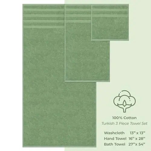 American Soft Linen Premium 3 Parça Havlu Seti, 1 Banyo Havlusu 1 El Havlusu 1 Yüz Bezi, 600 GSM %100 Pamuklu Banyo İçin Türk Havluları, Adaçayı Havlu Seti - 4