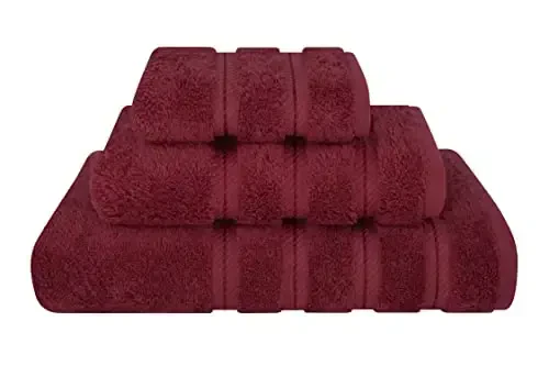 American Soft Linen Premium 3 Piece Towel Set, 1 Bath Towel 1 Hand Towel 1 Washcloth, 600 GSM 100% Cotton Turkish Towels for Bathroom, Bordeaux Red Towel Set - 2