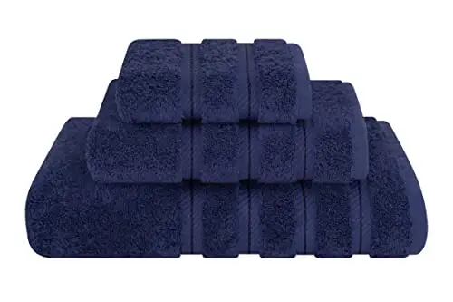 American Soft Linen Premium 3 Parçalı Havlu Seti, 1 Banyo Havlusu 1 El Havlusu 1 Yüz Bezi, 600 GSM Banyo İçin %100 Pamuk Türk Havluları, Lacivert Havlu Seti 