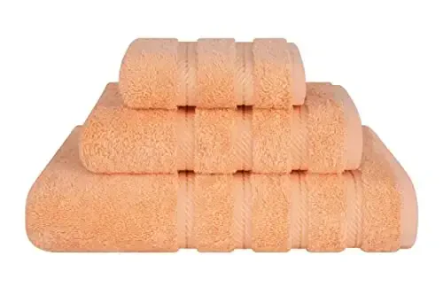 American Soft Linen Premium 3 Piece Towel Set, 1 Bath Towel 1 Hand Towel 1 Washcloth, 600 GSM 100% Cotton Turkish Towels for Bathroom, Peach Towel Set - 2
