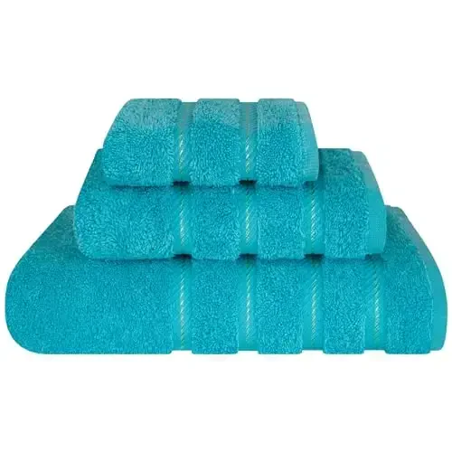 American Soft Linen Premium 3 Piece Towel Set, 1 Bath Towel 1 Hand Towel 1 Washcloth, 600 GSM 100% Cotton Turkish Towels for Bathroom, Aqua Blue Towel Set - 2