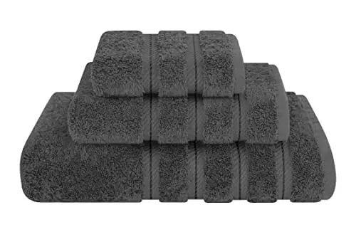 American Soft Linen Premium 3 Piece Towel Set, 1 Bath Towel 1 Hand Towel 1 Washcloth, 600 GSM 100% Cotton Turkish Towels for Bathroom, Dark Gray Towel Set 