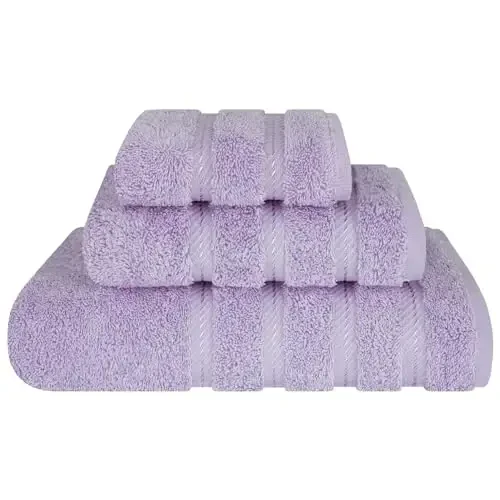 American Soft Linen Premium 3 Piece Towel Set, 1 Bath Towel 1 Hand Towel 1 Washcloth, 600 GSM 100% Cotton Turkish Towels for Bathroom, Lilac Towel Set - 2