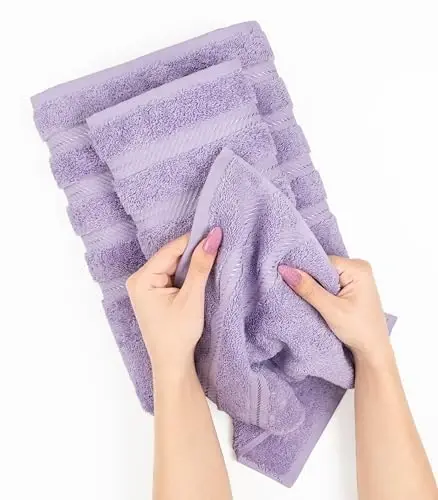 American Soft Linen Premium 3 Piece Towel Set, 1 Bath Towel 1 Hand Towel 1 Washcloth, 600 GSM 100% Cotton Turkish Towels for Bathroom, Lilac Towel Set - 5