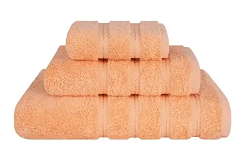 American Soft Linen Premium 3 Piece Towel Set, 1 Bath Towel 1 Hand Towel 1 Washcloth, 600 GSM 100% Cotton Turkish Towels for Bathroom, Peach Towel Set - 1
