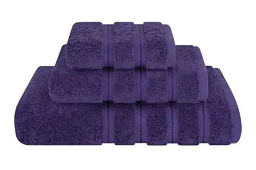 American Soft Linen Premium 3 Piece Towel Set, 1 Bath Towel 1 Hand Towel 1 Washcloth, 600 GSM 100% Cotton Turkish Towels for Bathroom, Purple Towel Set - AMERICAN SOFT LINEN