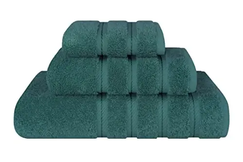 American Soft Linen Premium 3 Piece Towel Set, 1 Bath Towel 1 Hand Towel 1 Washcloth, 600 GSM 100% Cotton Turkish Towels for Bathroom, Teal Towel Set 