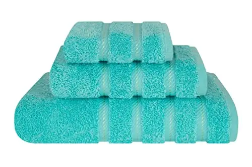 American Soft Linen Premium 3 Piece Towel Set, 1 Bath Towel 1 Hand Towel 1 Washcloth, 600 GSM 100% Cotton Turkish Towels for Bathroom, Turquoise Towel Set 