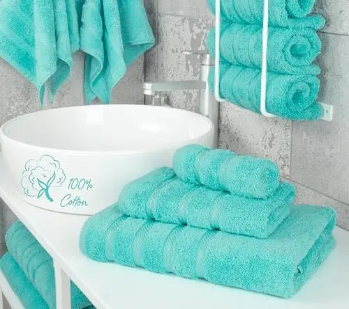 American Soft Linen Premium 3 Piece Towel Set, 1 Bath Towel 1 Hand Towel 1 Washcloth, 600 GSM 100% Cotton Turkish Towels for Bathroom, Turquoise Towel Set - AMERICAN SOFT LINEN (1)