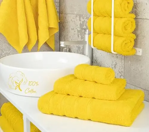 American Soft Linen Premium 3 Piece Towel Set, 1 Bath Towel 1 Hand Towel 1 Washcloth, 600 GSM 100% Cotton Turkish Towels for Bathroom, Yellow Towel Set - 2