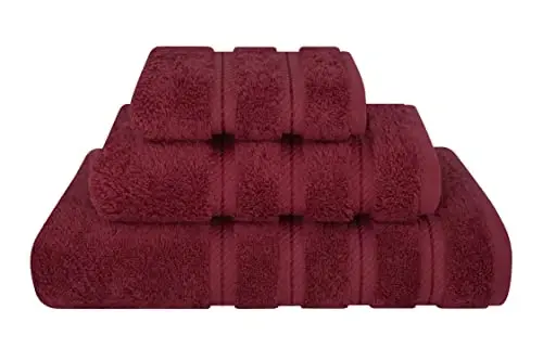 American Soft Linen Premium 3 qismli sochiq to'plami, 1 ta vanna sochiqi, 1 ta qo'l sochiqi, 1 ta yuz sochiqi, 600 GSM 100% Paxta Hammom uchun Turk sochiqlari, Bordo Qizil sochiq to'plami 