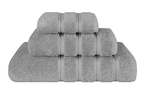 American Soft Linen Premium 3 qismli sochiq to'plami, 1 ta vanna sochiqi, 1 ta qo'l sochiqi, 1 ta yuz sochiqi, 600 GSM 100% paxta hammom uchun Turk sochiqlari, Och kulrang sochiq to'plami 