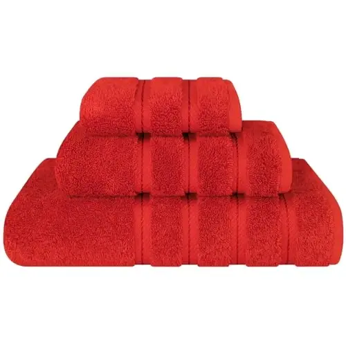 American Soft Linen Premium 3 qismli sochiq to'plami, 1 ta vanna sochiqi, 1 ta qo'l sochiqi, 1 ta yuz sochiqi, 600 GSM 100% paxta hammom uchun turk sochiqlari, Qizil sochiq to'plami 