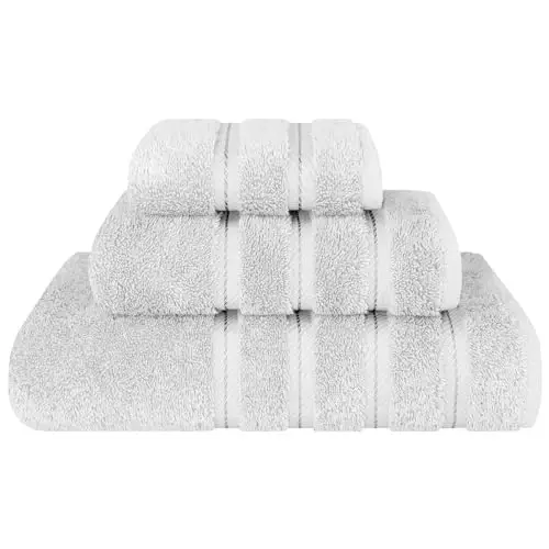 American Soft Linen Premium 3 qismli sochiq to'plami, 1 ta vanna sochiqi, 1 ta qo'l sochiqi, 1 ta yuz sochiqi, 600 GSM 100% Paxta Vannaxona uchun Turk sochiqlari, Kumushrang sochiq to'plami 