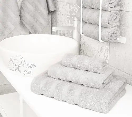 American Soft Linen Premium 3 qismli sochiq to'plami, 1 ta vanna sochiqi, 1 ta qo'l sochiqi, 1 ta yuz sochiqi, 600 GSM 100% Paxta Vannaxona uchun Turk sochiqlari, Kumushrang sochiq to'plami - AMERICAN SOFT LINEN (1)