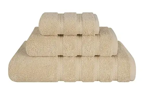 American Soft Linen Premium 3 qismli sochiqlar to‘plami, 1 ta vanna sochiqi, 1 ta qo‘l sochiqi, 1 ta yuvish matosi, 600 GSM 100% paxta, hammom uchun Turk sochiqlari, Bej sochiq to‘plami - 1