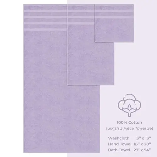 American Soft Linen Premium 3 qismli sochiqlar to'plami, 1 ta vanna sochiqi, 1 ta qo'l sochiqi, 1 ta yuz sochiqi, 600 GSM 100% paxta, hammom uchun turk sochiqlari, Lilak sochiqlar to'plami - 4