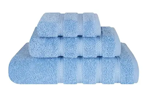 American Soft Linen Premium 3 qismli sochiqlar to'plami, 1 ta vanna sochiqi, 1 ta qo'l sochiqi, 1 ta yuz sochiqi, 600 GSM 100% paxta hammom uchun Turk sochiqlari, Ochiq ko'k sochiqlar to'plami 