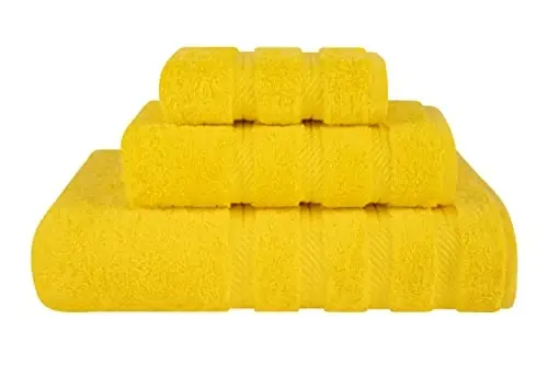 American Soft Linen Premium 3 qismli sochiqlar to'plami, 1 ta vanna sochiqi, 1 ta qo'l sochiqi, 1 ta yuz sochiqi, Vanna uchun 600 GSM 100% paxta Turk sochiqlari, Sariq sochiqlar to'plami - AMERICAN SOFT LINEN