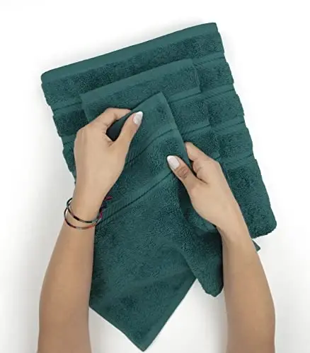 American Soft Linen Premium 3 qismli sochiqlar to'plami, 1 vanna sochiqi 1 qo'l sochiqi 1 yuz sochiqi, 600 GSM 100% paxta Turk sochiqlari, Feruza sochiqlar to'plami - 5