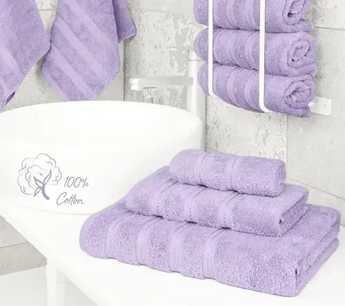 American Soft Linen Premium 3 Piece Towel Set, 1 Bath Towel 1 Hand Towel 1 Washcloth, 600 GSM 100% Cotton Turkish Towels for Bathroom, Lilac Towel Set - 3