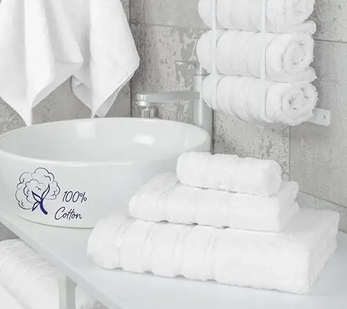 American Soft Linen Premium набор полотенец из 3 предметов, 1 банное полотенце, 1 полотенце для рук, 1 мочалка, 600 GSM 100% хлопок, турецкие полотенца для ванной комнаты, набор белых полотенец - 2