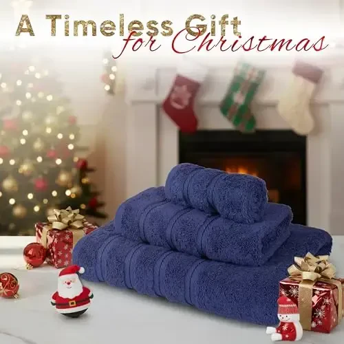 American Soft Linen Premium Набор полотенец из 3 предметов, 1 банное полотенце, 1 полотенце для рук, 1 мочалка, 600 GSM, 100% хлопок, турецкие полотенца для ванной комнаты, набор темно-синих полотенец - 1