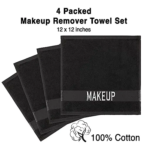 American Soft Linen, салфетка для снятия макияжа с лица, полотенца для макияжа из 100% хлопка, 4 упакованных полотенца для лица, 12х12 дюймов, черный - 3