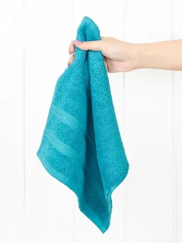 American Soft Linen Vanna xonasi uchun hashamatli yuvish sochiqlari, 600 GSM 100% Paxta 4 qismli Turk yuvish sochiq to'plami, Tana va yuz uchun 13x13 dyuymli yumshoq sochiqlar, Aqua Blue yuvish sochiqlari - 2