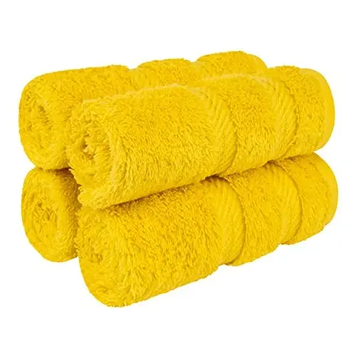 American Soft Linen Vannaxona uchun Hashamatli Yuvinish Sochiqlari, 600 GSM 100% Paxta 4 Bo‘lakli Turk Yuvinish Sochiq To‘plami, Tana va Yuz uchun 13x13 dyuym Yumshoq Latpalar, Sariq Sochiqlar 